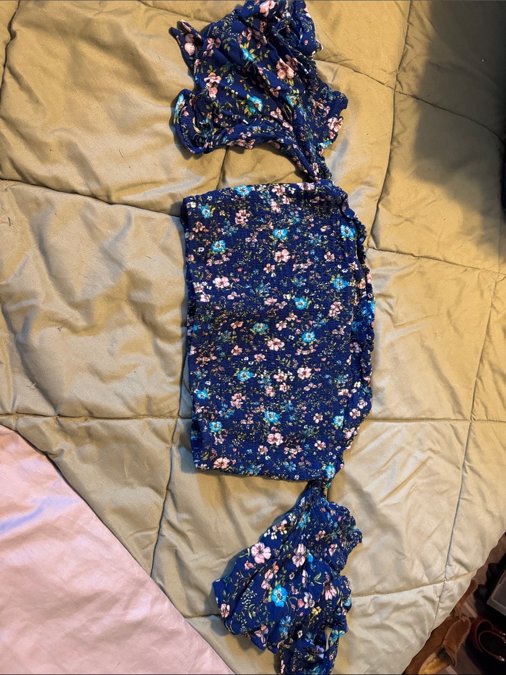 Navy Floral Cropped Rouched Shirt with Connected Arm Sleeves